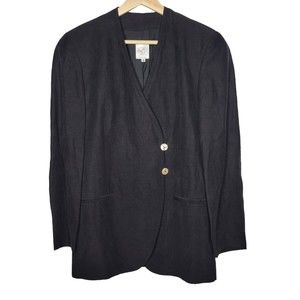 𝅺JOAN & DAVID Black Linen Silk Blend Blazer Jacket Lagenlook Made In Italy